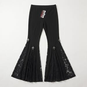 NWT Devil Fashion Womens M Goth Witchy Vixen Romantic Cathedral Lace Flare Pants